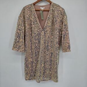 H&M Holiday Blush Pink Sequin Vneck Mini Dress Wonens Small New
